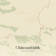 Obraz premium Vintage map of Châteaudouble, France.