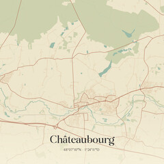 Fototapeta premium Vintage map of Châteaubourg, France.
