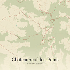Fototapeta premium Vintage map of Châteauneuf-les-Bains, France.