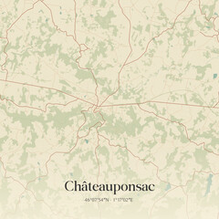 Fototapeta premium Vintage map of Châteauponsac, France.