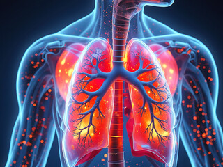 3D Illustration of Human Lungs with Enhanced Bronchial Detail