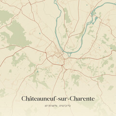 Fototapeta premium Vintage map of Châteauneuf-sur-Charente, France.