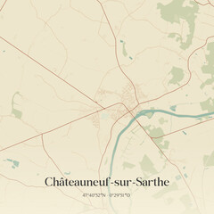 Fototapeta premium Vintage map of Châteauneuf-sur-Sarthe, France.