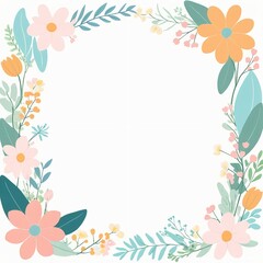 Obraz premium Floral Frame, Pastel Flower Border, Spring Blossom Wreath