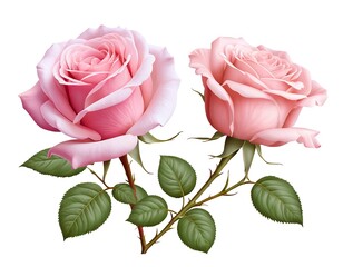 Naklejka premium Two Pink Roses on a Stem