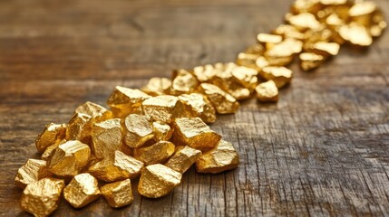 Golden Nuggets Spread on Rustic Wooden Surface