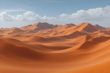 Fototapeta premium Majestic Desert Landscape: Rolling Sands Under a Blue Sky, Breathtaking Vista of Dunes