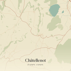 Fototapeta premium Vintage map of Châtellenot, France.