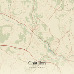 Fototapeta premium Vintage map of Châtillon, France.