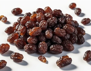 Obraz premium Pile of Dark Brown Raisins on White Background