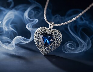 Blue Sapphire Heart Pendant Necklace in Smoke