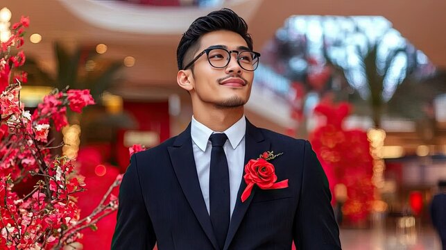 Stylish Young Man in Suit at Festive Event