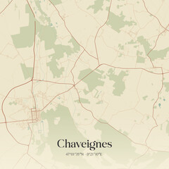 Fototapeta premium Vintage map of Chaveignes, France.