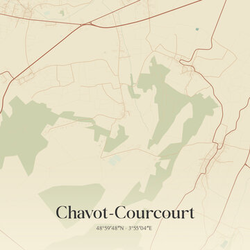 Vintage map of Chavot-Courcourt, France.