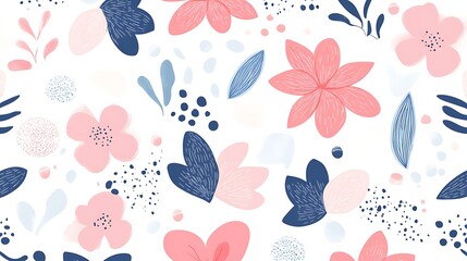 Abstract Floral Pattern Pink Blue White Background