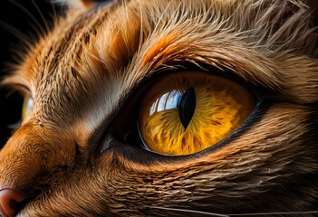 Close-up of a Cat's Golden Eye and Fur