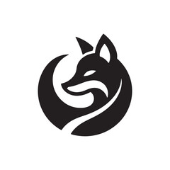 Fox animal black solid silhouette vector logo icon design on white background