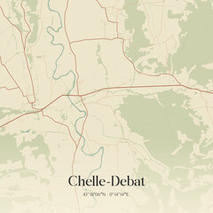 Fototapeta premium Vintage map of Chelle-Debat, France.