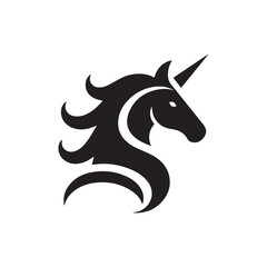 Fototapeta premium Unicorn face horn or alicorn black solid silhouette vector logo icon design on white background, fantasy animal clipart