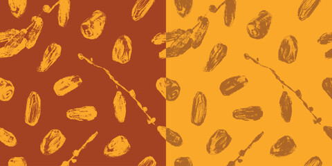 Organic dates pattern seamless. Vector color hand drawn charcoal drawings for dried date label, nutrition packaging design, natural dates syrup. Dried fruits ornament - date sugar banner