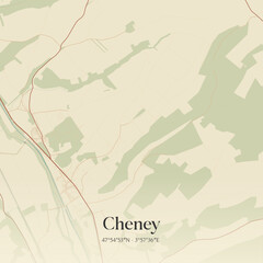 Vintage map of Cheney, France.