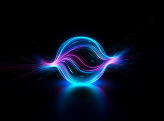 Obraz premium Abstract glowing orb of blue and purple light trails against a dark background. Futuristic and vibrant design with a circular shape and radiant illumination.