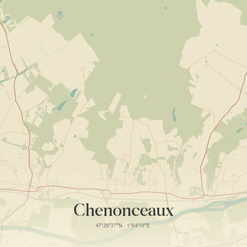 Vintage map of Chenonceaux, France.