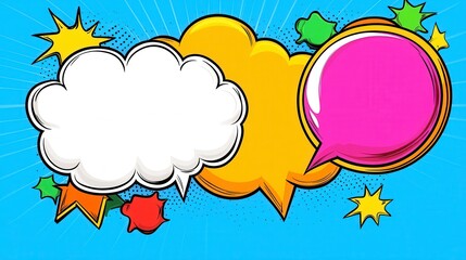Colorful Pop Art Speech Bubbles on Blue Background