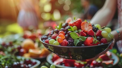 Friends sharing delicious fruits and laughter during an exciting boat party excursion together