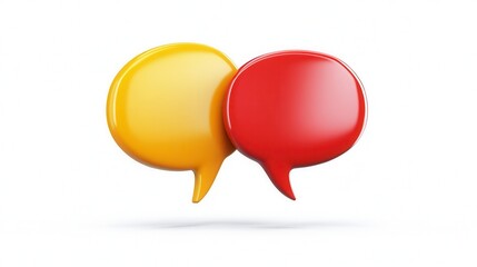 Glossy Yellow and Red Speech Bubbles on White Background