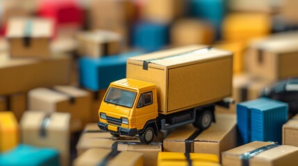 Ai driven cargo delivery truck optimizing cardboard box transport for logistics solutions