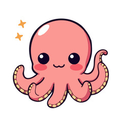 A pink cute happy Japanese style octopus illustration © WealthyMinion