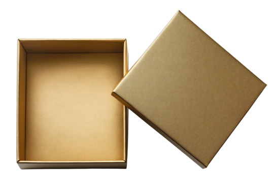 Open box with lid isolated on transparent background, top view