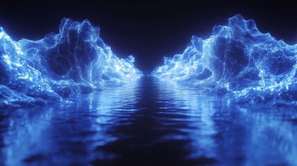 Naklejka premium Glowing blue water path, dark background