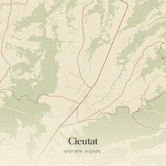 Obraz premium Vintage map of Cieutat, France.