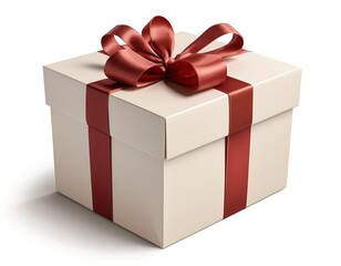 Obraz premium Beige Gift Box with Red Ribbon Bow