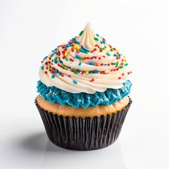 Delicious Birthday Cupcake with Blue and White Frosting and Sprinkles
