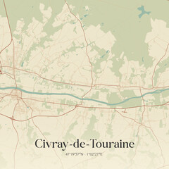 Fototapeta premium Vintage map of Civray-de-Touraine, France.