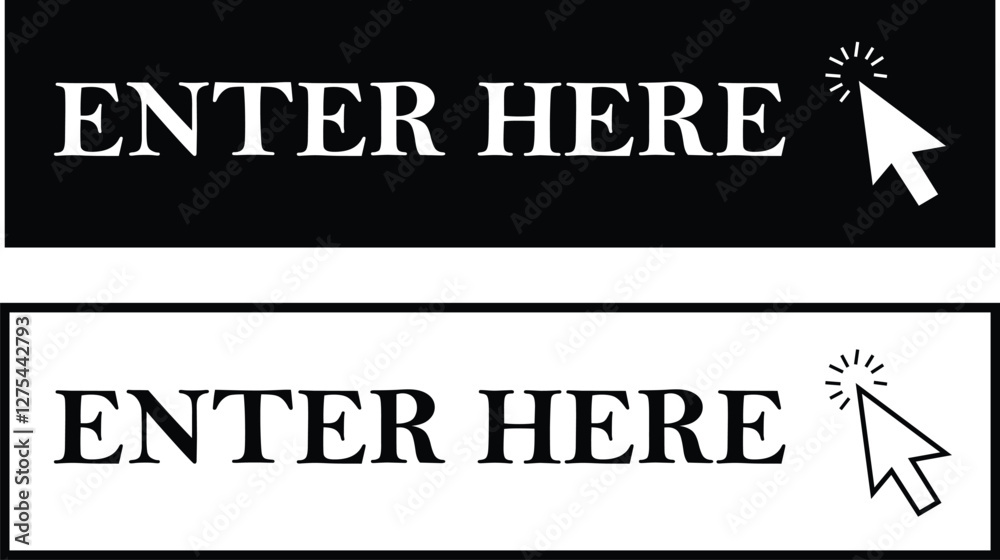 Fototapete enter here button with arrow cursor flat and line icons set. web button with action vectors. ui butt
