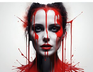 Red Paint Splash Woman Portrait