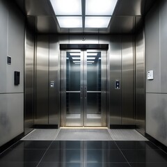 Modern Stainless Steel Elevator Doors in a Sleek Office Building