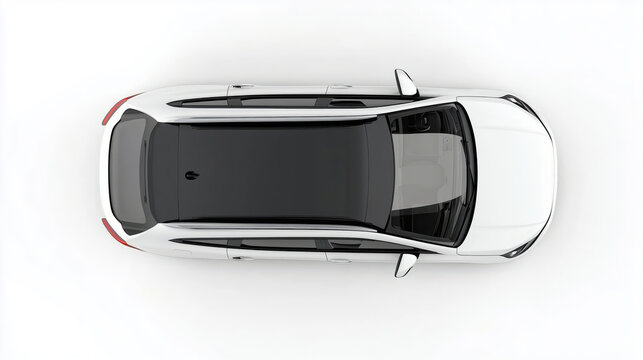 Modern white car, hybrid car or electric car with Sunroof, above top view on white background - Powered by Adobe
