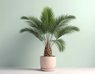 Obraz premium Palm Plant in Pastel Pot against Mint Green Wall