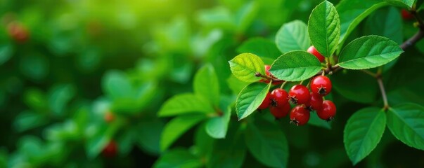 lush green leaves sheltering small red berries, plant life, flowers, nature