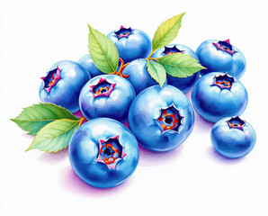 The illustration of blueberries in colored pencil drawing style on white background