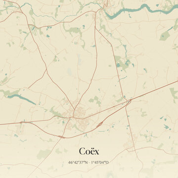 Vintage map of Co&euml;x, France.