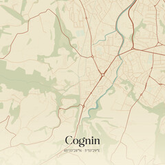 Fototapeta premium Vintage map of Cognin, France.