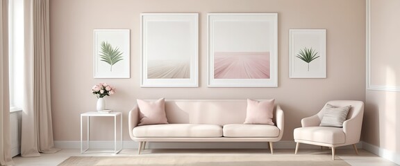 Pink Living Room Interior Design with Pastel Decor