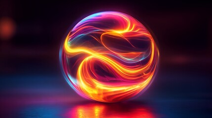 Fototapeta premium Glowing Futuristic Energy Orb with Neon Waves in Dark Space