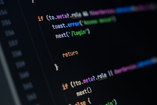 close-up of computer screen with colorful programming code lines, focus on return keyword, software development and coding - Powered by Adobe